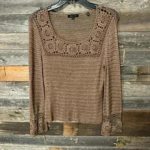 BCBGMAXAZRIA Vintage Y2K  Crochet Knit Bell Sleeve Sweater - Picture 2 of 7